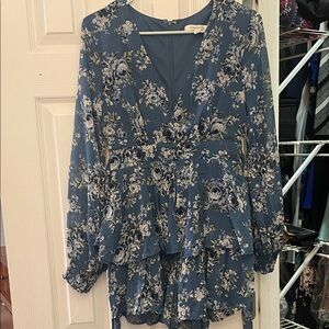 Floral Blue Long Sleeve Romper
